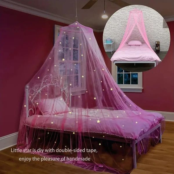 Ciel de lit pour filles avec des étoiles brillantes - Ciel de bébé rose princesse pour filet de lit, décor de chambre, tente de plafond, rideaux de lit pour enfants 240315