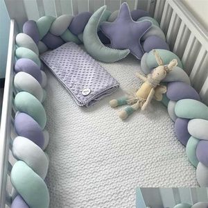 Railas de la cama 3 metros Baby Bumper Nudot Cushion para almohada para cunas infantiles Tour de Lit Bebe Tresse Decoración de la habitación 211025 Drop Othgy