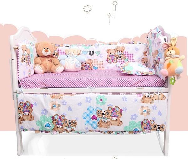 Rieles de cama Juegos de cama para bebés Ropa de cama Madre Niños 100% algodón 4 piezas Juegos de cama Parachoques acolchado-cama levantada sábana toda la venta 230612