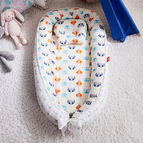 Rails de lit dessin animé imprimé bébé nid né Portable berceau voyage salon berceau pare-chocs avec oreiller coussin accessoires pour bébés 230601