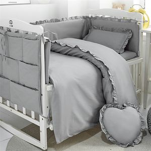 Rails de lit blanc gris bébé ding ensemble coton solide motif taie d'oreiller housse de couette né lit plat ensembles de draps 230209