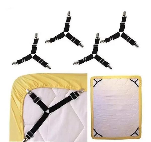 Attaches de drap de lit, 4 PCS réglables Triangle élastiques Bretelles Gripper Holder Straps Clip pour draps de lit, housses de matelas, canapé