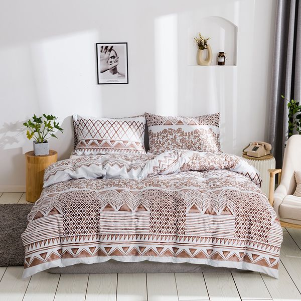 Ensembles de draps de lit draps plats 3 pièces marron Twin Double reine roi ensembles de literie adolescent enfants housse de couette lit taies d'oreiller