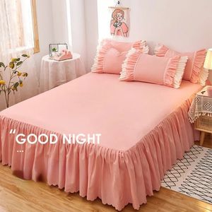 Bed Skirt 1-3 pièces Grace jupe de lit lisse couvre-lit queen size king size couvre-lit couleur pure décor à la maison princesse literie drap de lit double 231019
