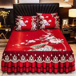 Jupe de lit 1 lit jupe2 taie d'oreiller été luxe jupe de lit Style chinois pastorale literie romantique Textile roi/reine J8162 230424