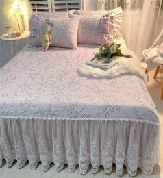 Falda de cama, 13 Uds., ropa de cama de princesa Floral de lujo, funda de colchón con volantes de encaje acolchado de algodón, colcha, funda de almohada, tamaño nórdico