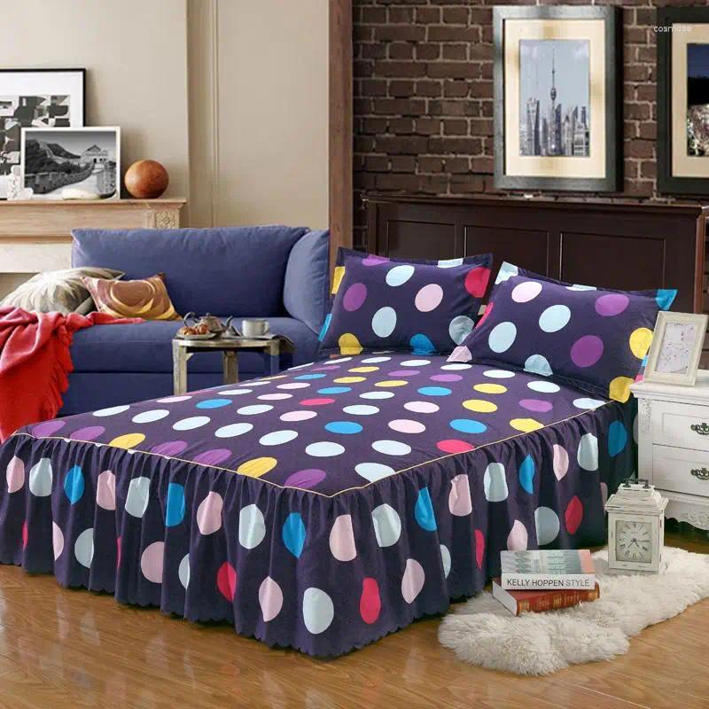 Sängkjol 150 200 cm täcker elastisk geometrisk vågpunkt mönster matt damm ruffle bedspread chandler