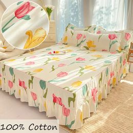 Jupe de lit 1 pièce, jupe de lit 100% coton, couvre-matelas de Style Floral, couvre-lit doux pour la peau, couvre-lit de maison, sans taie d'oreiller, 231019