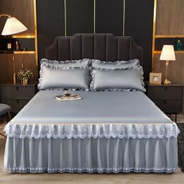 Bed rok 3 pc's gladde elegant stijl bed spread massief kleur bed rok polyester katoen king queen size laken set met kussenslopen 230314