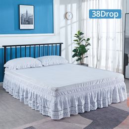 Jupe de lit 38cm Drop Blanc Jupe de lit évidée Broderie décorative Jupe de lit Bande élastique Couverture de lit sans surface Protecteur de lit à la maison 230314