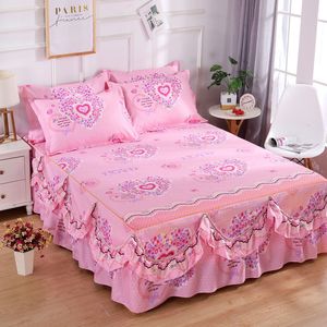 Bed Skirt 3Pcs bedding cotton lace leather elastic fit double mattress cover family pillow case 2 pillow cases 230410