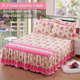Falda de cama 3 unids/set 150x200cm cubierta de sábana ajustable Floral engrosamiento planta lijado de Cachemira doble y 2 fundas de almohada