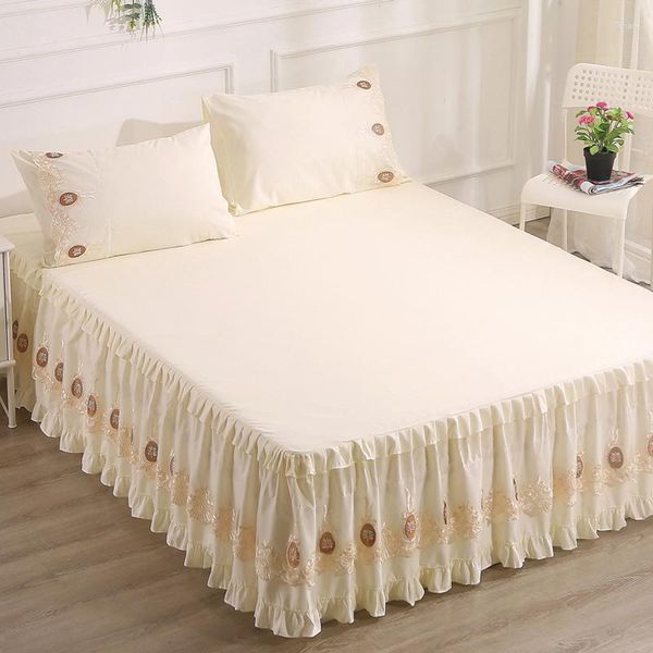 Falda de cama 45cm estilo colcha volante encaje exquisito bordado antideslizante princesa cubierta 1,5/1,8/2 M polvo