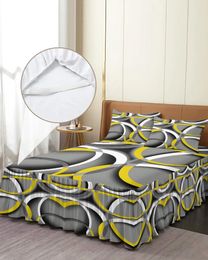 Bedrok abstracte moderne kunst geometrie gele elastische hoeslaken met kussenslopen matrashoes beddengoed set blad