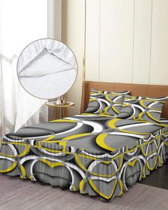 Jupe de lit abstraite, Art moderne, géométrie jaune, couvre-lit élastique avec taies d'oreiller, housse de matelas, ensemble de literie, drap