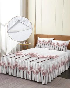 Jupe de lit abstraite rose tulipe, couvre-lit élastique avec taies d'oreiller, housse de matelas, ensemble de literie, drap