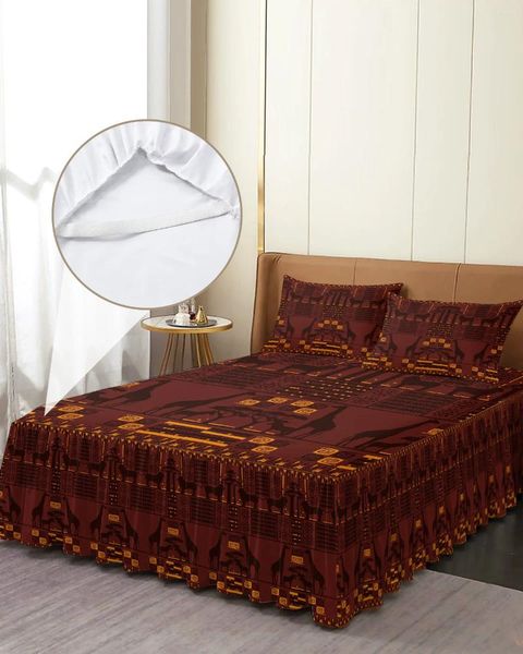 Jupe de lit, girafe africaine, Lion, Silhouette, couvre-lit élastique avec taies d'oreiller, housse de matelas, ensemble de literie, drap