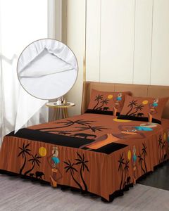 Jupe de lit pour femmes africaines, couvre-lit élastique avec taies d'oreiller, paysage de coucher de soleil, éléphant, ensemble de literie, drap