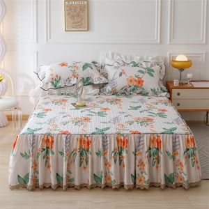 Jupe de lit Style américain coton princesse romantique fleur imprimé à volants matelassé jupe de lit couvre-lit matelas housse taies d'oreiller #/W 230510