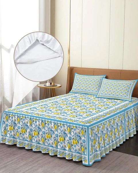 Jupe de lit et décoration baroque, couvre-lit élastique avec taies d'oreiller, housse de matelas, ensemble de literie, drap