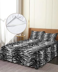 Gonna letto Pelle di tigre animale Copriletto elasticizzato bianco nero con federe Coprimaterasso Lenzuolo