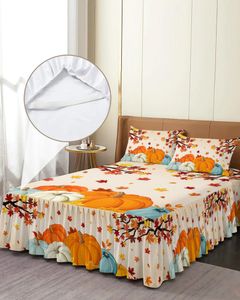 Jupe de lit automne citrouille, couvre-lit élastique avec taies d'oreiller, housse de protection de matelas, ensemble de literie, drap