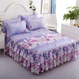 Jupe de lit drap de lit élastique housse ajustée lin coton ensemble de draps protège-matelas jupe de lit réglable literie européenne taille de la reine 230424