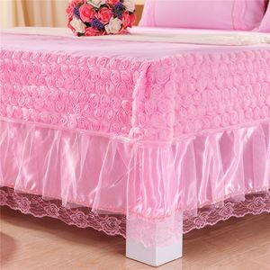 Jupe de lit Jupe de lit Draps de lit solides couvre-lit en dentelle rose matelassé couvre-lit en dentelle drap de lit taie d'oreiller Plusieurs tailles disponibles #sw 230720