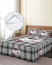 Jupe de lit à grille noire et blanche, couvre-lit élastique avec taies d'oreiller, housse de matelas, ensemble de literie, drap