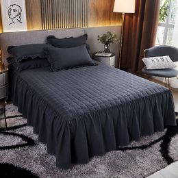 Jupe de lit noir rose blanc kaki fil teint taies d'oreiller en coton lavé literie housse de matelas couvre-lit lin Textile de maison