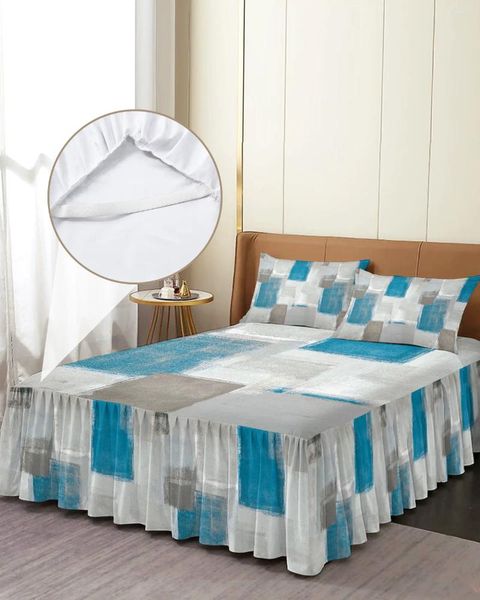 Jupe de lit, peinture à taches bleues, Texture abstraite, couvre-lit élastique avec taies d'oreiller, housse de matelas, ensemble de literie, drap
