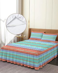Jupe de lit Style ethnique bohème, couvre-lit ajusté élastique avec taies d'oreiller, housse de protection de matelas, ensemble de literie, drap