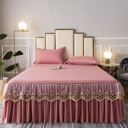 Bed rok bonenjoy 1 pc bed rok kanten borduurde bedskirt massieve kleur huis decoratief bed linnen single/queen/king bed rok 230314