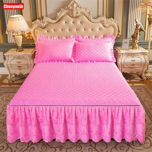 Jupe de lit Cheeyouth solide couvre-lit matelassé couverture dentelle décoration jupe de lit doux respirant couverture de lit simple double complet reine roi 230314