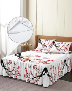 Bedrok Chinese stijl bloemvogel Elastisch ingerichte sprei met kussenslopen Protector Matrashoes Beddengoed Set Laken