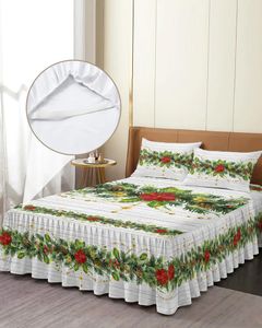 Jupe de lit avec aiguilles de pin et feuilles de noël, couvre-lit élastique avec taies d'oreiller, housse de matelas, ensemble de literie, drap