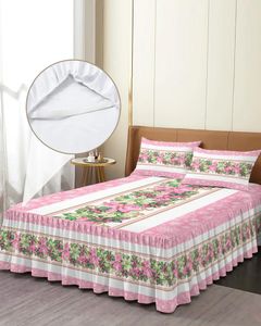 Jupe de lit de noël rose, flocon de neige, fleur, plante Poinsettia, couvre-lit ajusté avec taies d'oreiller, housse de matelas, ensemble de literie