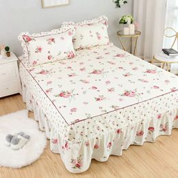 Bedrok Geklopte pastorale stijl kanten laken 100% pure katoenen bedklep bloemen bedrok rok enkel stuk voor meisje prinses kamer beddengoed 230510