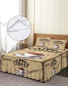 Jupe de lit café Style rétro, couvre-lit élastique avec taies d'oreiller, housse de protection de matelas, ensemble de literie, drap