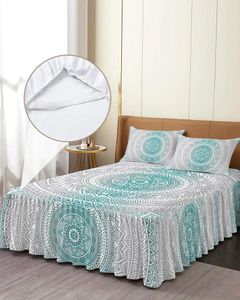 Bed rok cyaan mandala geometrische gradiënt elastische elastiek gemonteerde sprei met kussenslopen matras dekbedden set set set set