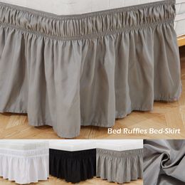 Falda de cama con volantes elásticos, suave, cómoda, envolvente, resistente a la decoloración, faldas de Color sólido, doble tamaño Queen King 230721