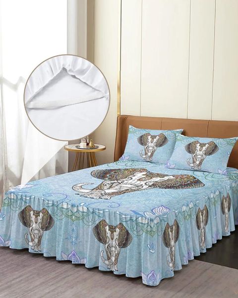 Jupe de lit Éléphant Mandala National Elastic Adapted Pread avec taies d'oreiller Mattress à couverture