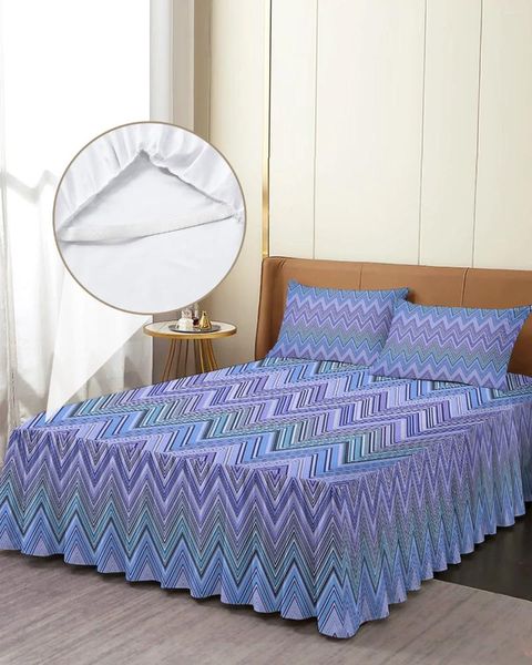 Jupe de lit Style ethnique abstrait à rayures en Zigzag, couvre-lit élastique avec taies d'oreiller, housse de matelas, ensemble de literie, drap