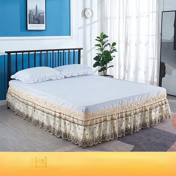 Jupe de lit en dentelle européenne, une seule pièce, couvre-lit brodé, tablier élastique en fil sans Surface