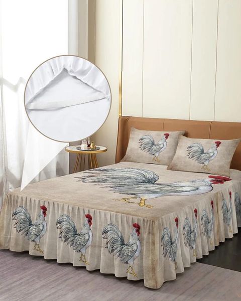 Jupe de lit en forme de coq, couvre-lit élastique avec taies d'oreiller, protection de matelas, ensemble de literie, drap