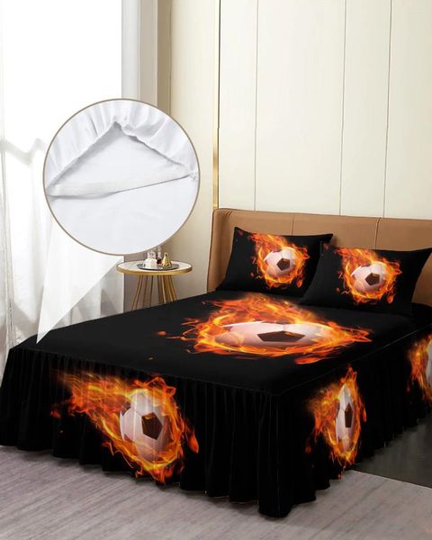 Falda de cama Flame Football, colcha ajustada elástica con fundas de almohada, Funda de colchón, Sábana