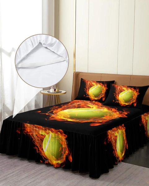 Jupe de lit flamme Tennis noir, couvre-lit élastique avec taies d'oreiller, housse de protection de matelas, ensemble de literie, drap