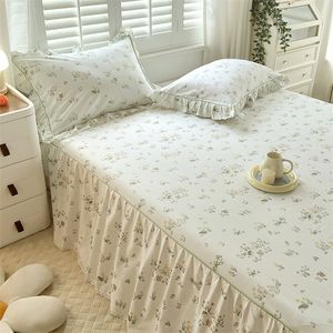 Jupe de lit Jupe de lit à fleurs avec volant en coton pur draps de lit de lit simple double reine queen 230314