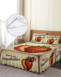 Jupe de lit en forme de Fruit, fraise, Grain de bois, couvre-lit élastique rétro avec taies d'oreiller, housse de matelas, ensemble de literie, drap