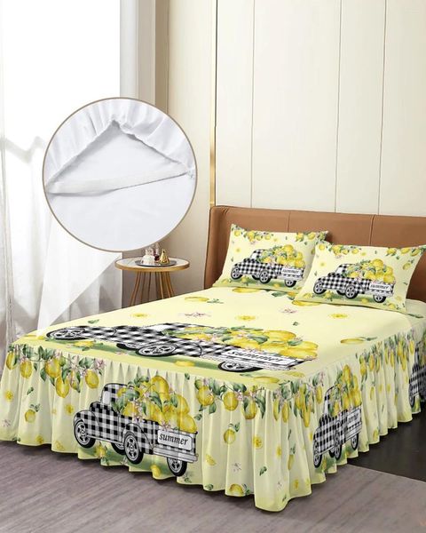 Jupe de lit en forme de camion de fruits, couvre-lit élastique avec taies d'oreiller, housse de protection de matelas, ensemble de literie, drap